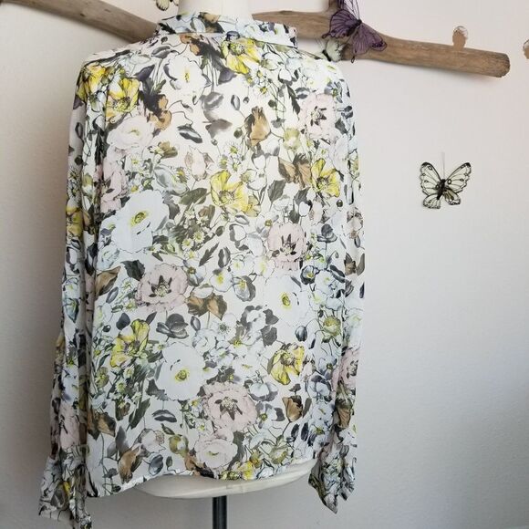 Jean's by Buffalo sheer floral long sleeve blouse - Picture 6 of 6